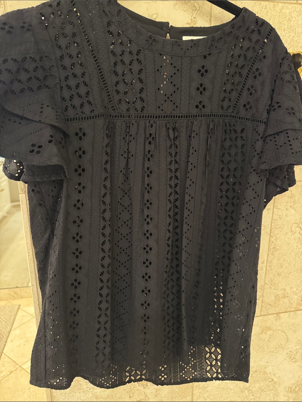Black Eyelet Lace Short Sleeve Top